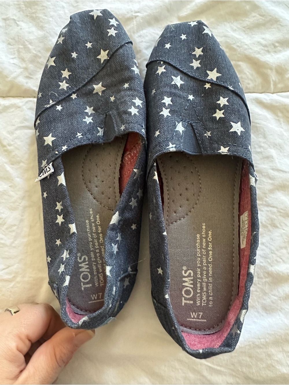 Toms Women's Navy Canvas Star Slip-On Shoes